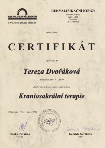 Kraniosakrální terapie - certifikát